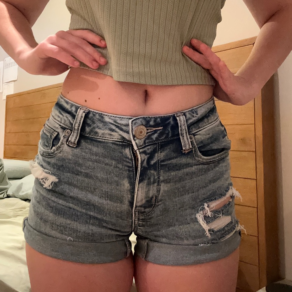 American eagle dark blue ripped Jean shorts